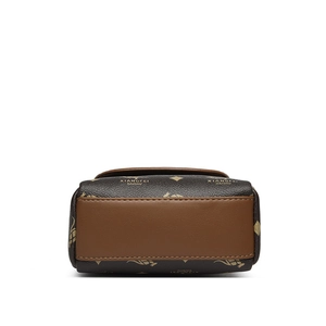 Vue de dessous du sac bandoulière marron avec logo kangourou et base renforcée