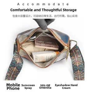 Spacious interior of crossbody bag showing storage for phone, umbrella, and makeup