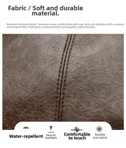 Macro detail of brown textured leather backpack with fine stitching and waterproof finish