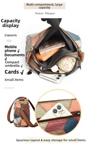 Detail view of multi-compartment crossbody bag showing large capacity and lychee texture