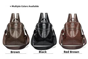 Detailed comparison of vintage PU leather backpacks in black, brown, and reddish brown