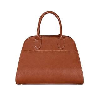 Retro brown leather tote bag for women with minimalist trapezoid design and dual handles