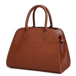 Vintage large capacity brown leather tote bag for women with dual top handles