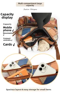 Borsa a tracolla in morbida pelle patchwork con scomparti multipli ad alta capacità