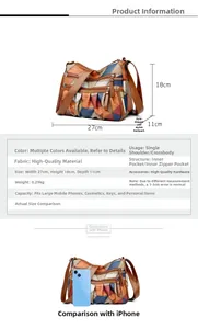 Tabella taglie dettagliata per borsa a tracolla in pelle morbida da 27cm x 18cm x 11cm
