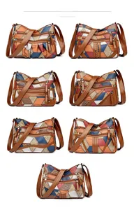 Griglia di borse a tracolla in pelle patchwork multicolore con vari design geometrici