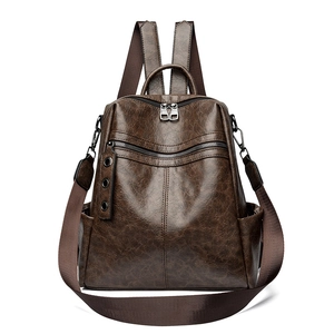 Vintage PU Leather Backpack For Women Large Capacity Waterproof Multi-Functional Retro Fashion Shoulder Bag Commuter Travel