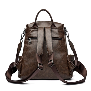 Vintage brown leather backpack for women with large capacity and business commute style