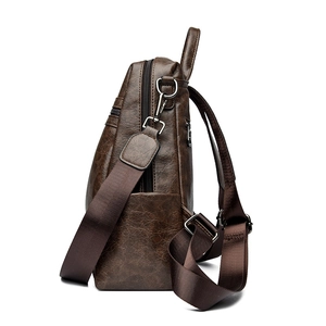 Vintage dark brown faux leather backpack with large capacity and adjustable straps
