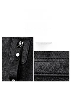Close-up of precise double stitching and silver metal rivets on black pebbled leather bag