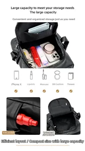 Macro view of black leather backpack interior showing large capacity for daily essentials