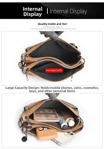 Internal structure of color-block crossbody bag featuring multiple layers and zipper pocket