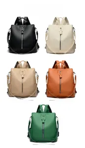 Detailed comparison of minimalist oxford leather backpacks in black, white, khaki, yellow, green