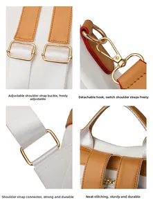 Detailed view of adjustable nylon straps and gold hardware on white travel backpack