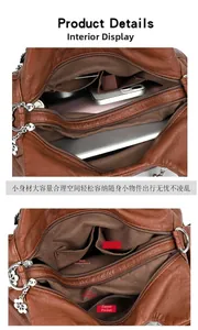 Deep brown soft leather bag showing multiple interior pockets and spacious compartments