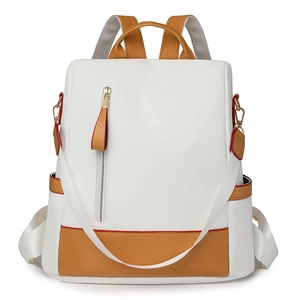 Fashion Backpack Women PU Leather Anti-Theft Large Capacity Color Block Travel School Bag Casual Daily Daypack