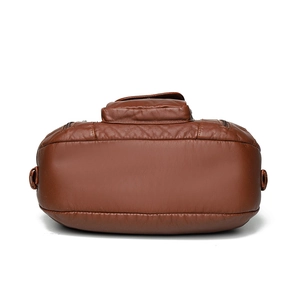 Vintage brown quilted leather shoulder bag with multi-pocket design and metal hardware