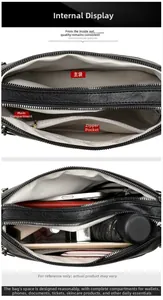 Internal view of black multi-compartment crossbody bag with large capacity storage