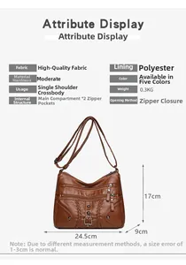 Detailed size chart for brown woven crossbody bag showing dimensions 24.5cm by 17cm