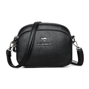 Women Litchi Grain PU Leather Crossbody Bag Triple Zipper Multi Layer Shoulder Bag Trendy Casual Small Square Purse