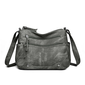 Sac Bandoulière Rétro En Cuir PU Pour Femmes Multi Poches Grande Capacité Texture Lavée Sac À Épaule Avec Décor De Rivets