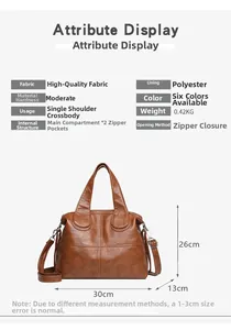 Spécifications de taille détaillées et structure interne du sac à main en cuir marron