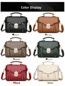Detail view of large capacity crossbody bags in six colors with metal lock and litchi texture