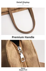Detail view of durable canvas tote bag with premium leather handles and metal zipper puller