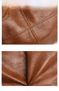 Détail macro du sac en cuir marron avec coutures de précision et finition texturée
