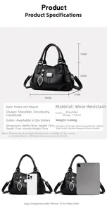 Detailed size comparison and specifications for the black lychee pattern tote bag