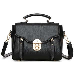 Classic black crossbody bag with gold buckle and textured finish for stylish women