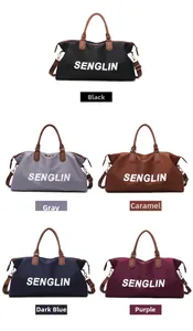 Waterproof travel bags in five colors with faux leather handles and adjustable straps
