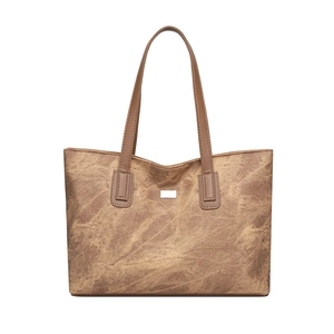 Women Retro Marble Texture PU Leather Tote Bag Large Capacity Casual Work Shoulder Bag With Metal Plate Decoration