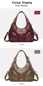 Vista dettagliata della borsa tote grande in rosso e kaki con pelle martellata