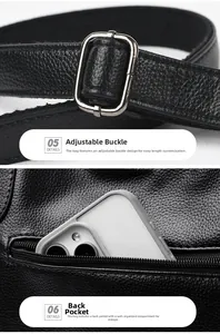 Dettaglio tracolla regolabile e tasca posteriore con zip su borsa nera a grana fine