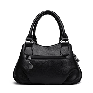 Classic black leather handbag for women with litchi texture and rear zipper pocket detail