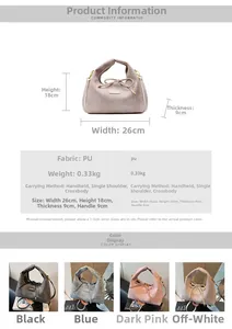Size guide for PU leather handbag showing dimensions 26x18x9cm and material details