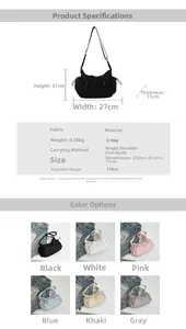 Spécifications détaillées de taille pour ce grand sac bandoulière en nylon souple