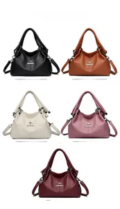 Litchi pattern leather handbags in five colors with metal kangaroo logo and handles