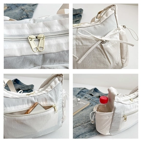 Détails du sac bandoulière en nylon multi-poches avec fermetures éclair et poche latérale