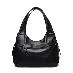 Grande borsa a tracolla nera classica in ecopelle con trama a grana di litchi fine