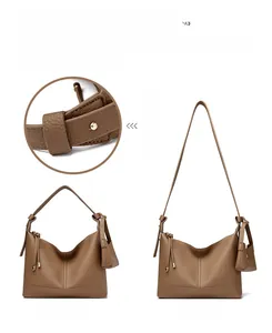 Litchi pattern leather tote bag with adjustable and detachable dual shoulder straps
