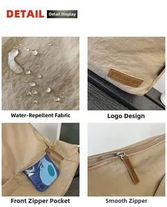 Detail view of water-resistant fabric, smooth metal zippers, and secure front pocket