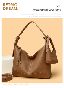 Brown lychee grain leather crossbody bag with matching coin purse and adjustable strap