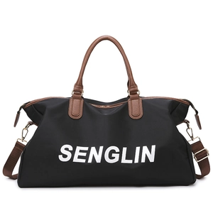 Large Capacity Travel Duffel Bag Oxford Cloth Waterproof Gym Tote With PU Leather Handles Letter Print Weekend Overnight Bag