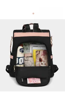 Top view of open black and pink backpack showcasing large capacity for daily essentials