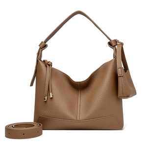 Women Hobo Shoulder Bag Litchi Grain PU Leather Minimalist Handbag With Detachable Mini Pouch And Long Strap Daily Fashion