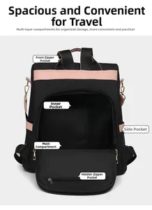 Detailed interior view of a black waterproof backpack showing five functional compartments