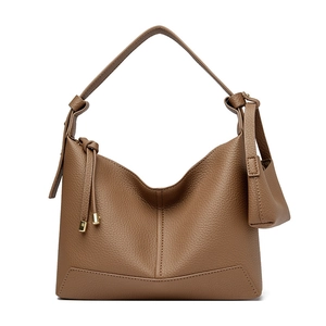 Deep brown pebble leather Hobo bag with wide shoulder strap and gold-tone zipper hardware