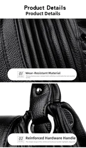 Detail of black leather shoulder bag with vertical pleats and silver rivet hardware